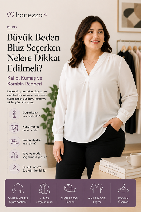 Büyük beden bluz seçimi için kalıp, kumaş ve kombin rehberi kapak görseli