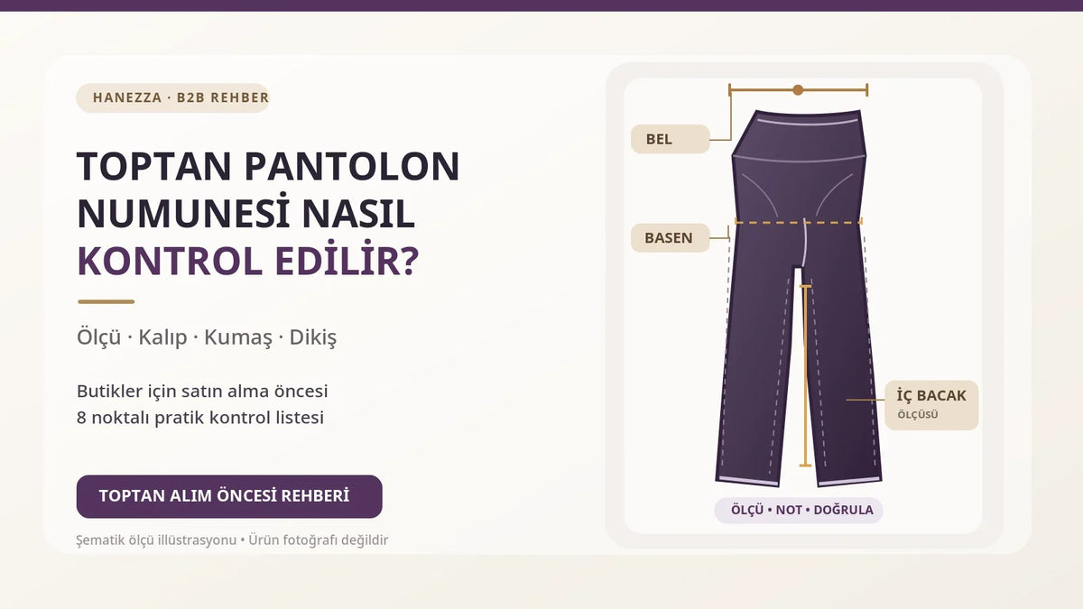 Toptan büyük beden pantolon numunesi için bel, basen ve iç bacak ölçüm noktalarını gösteren şematik kontrol görseli