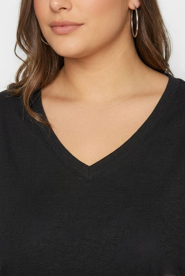 Büyük Beden Kadın Lila V Yaka Pamuklu Viskon T-Shirt