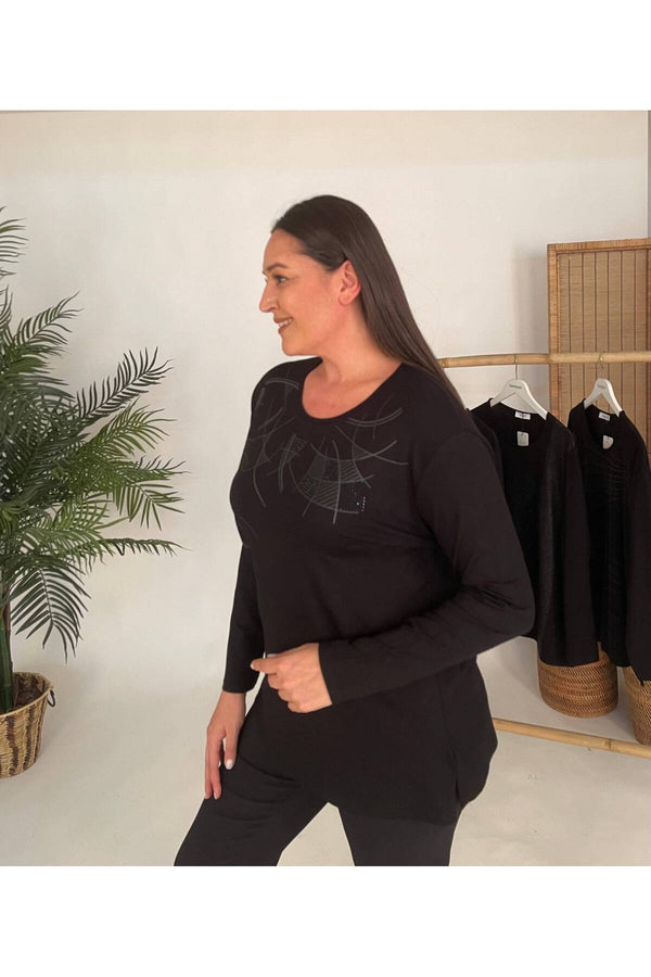 HANEZZA Plus Size Mercerized Blouse - Floral Patterned Cotton