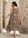 Hanezza Asymmetric Cut Floral Pattern Chiffon Dress in Cotton Viscose