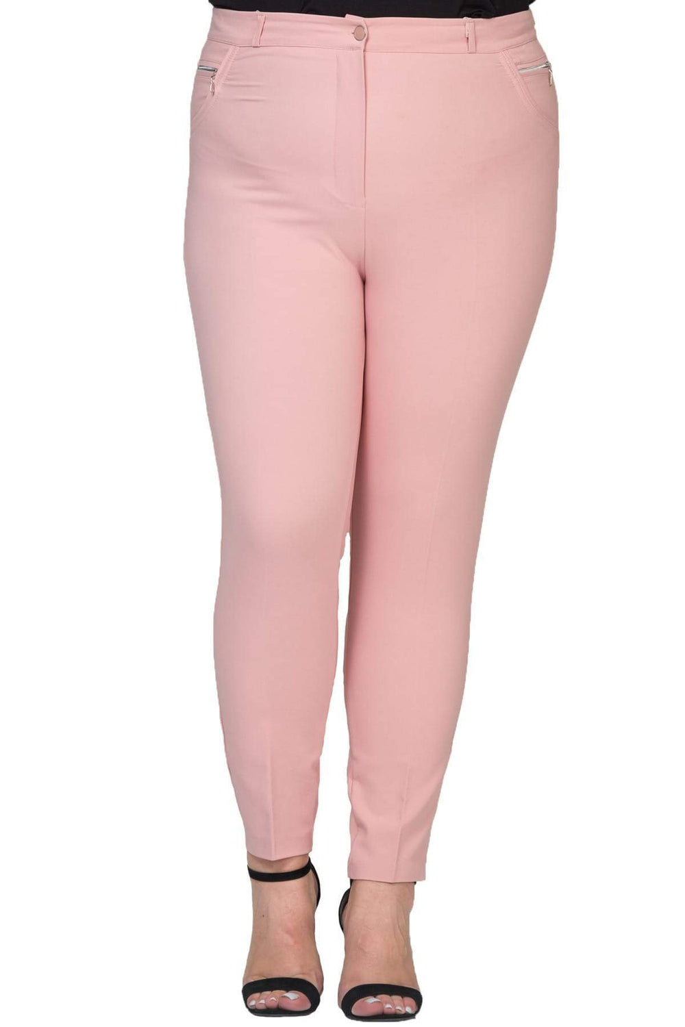 Plus Size High-Waist Lycra Cream Ankle-Length Atlas Trousers - Image 53