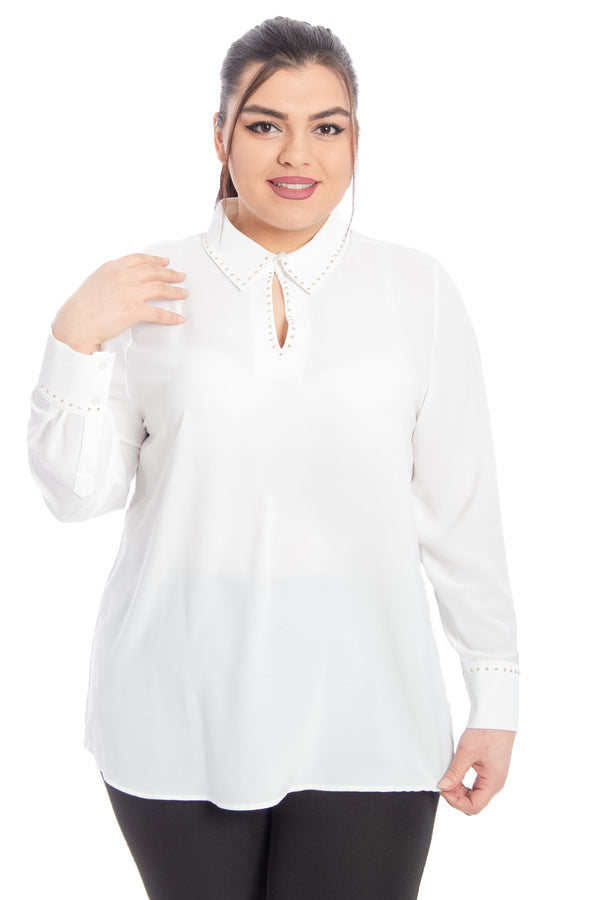 Plus Size Elegance with Hanezza Quality: Blouses with Stones on Collars and Cuffs