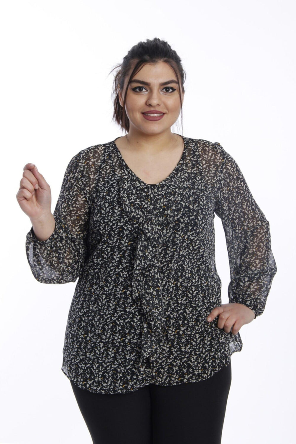 Büyük Beden Kadın  Şifon Fırfırlı Bluz - Astarlı - Image 119