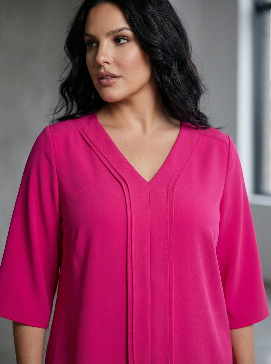 Plus Size Elegant V-Neck Pintuck Detail Jessica Crepe Blouse - Image 59