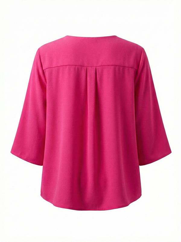 Plus Size Elegant V-Neck Pintuck Detail Jessica Crepe Blouse