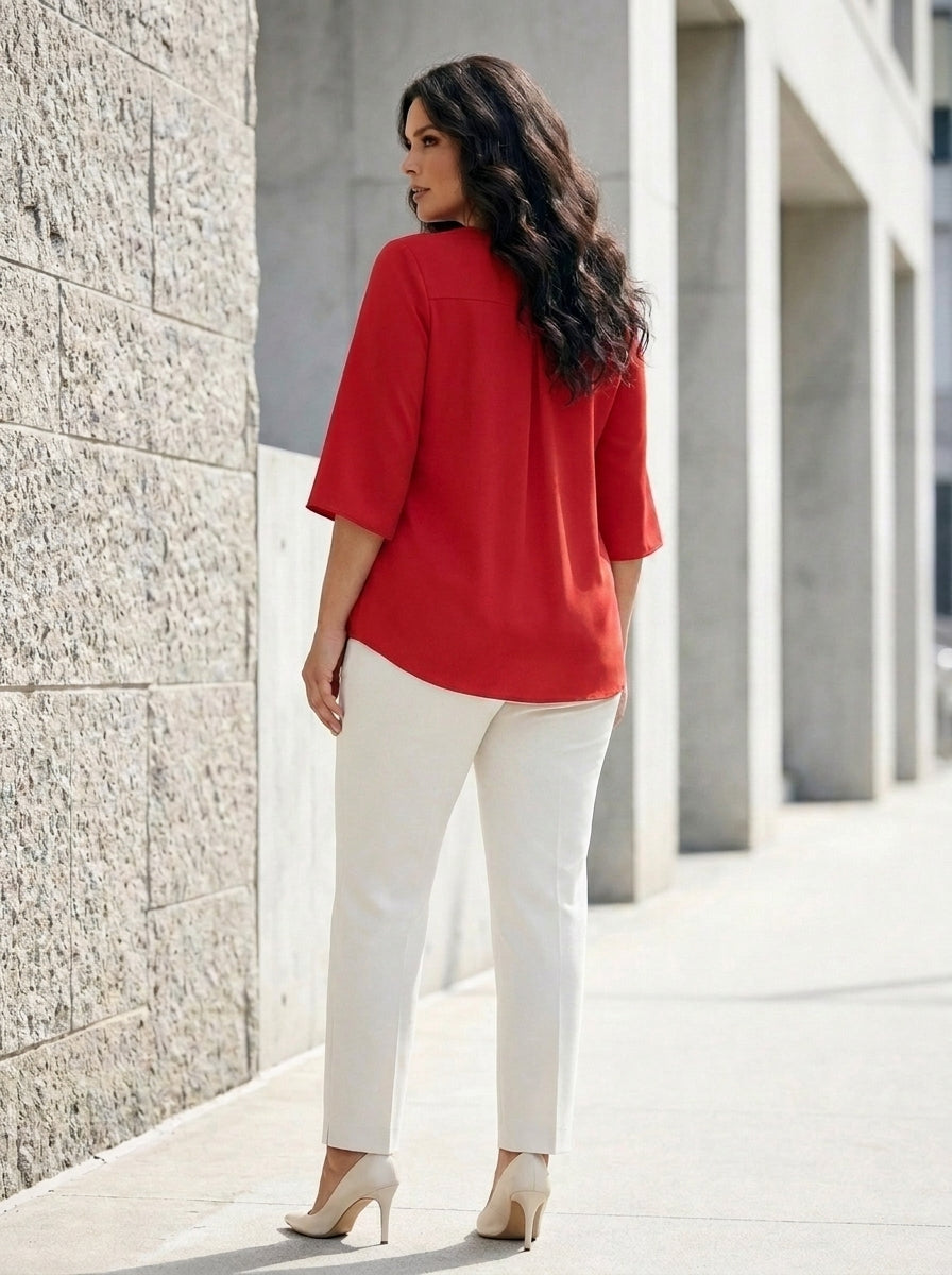 Plus Size Elegant V-Neck Pintuck Detail Jessica Crepe Blouse - Image 66
