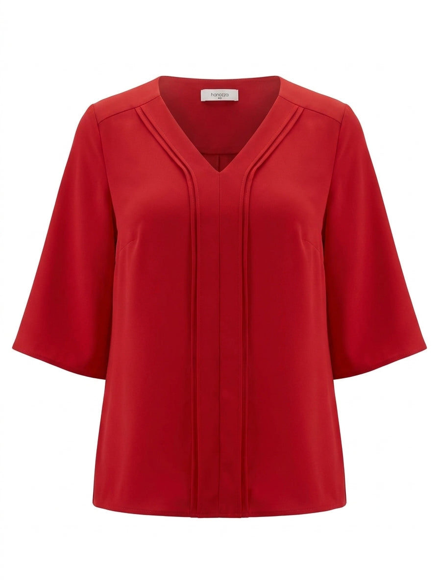 Plus Size Elegant V-Neck Pintuck Detail Jessica Crepe Blouse - Image 67