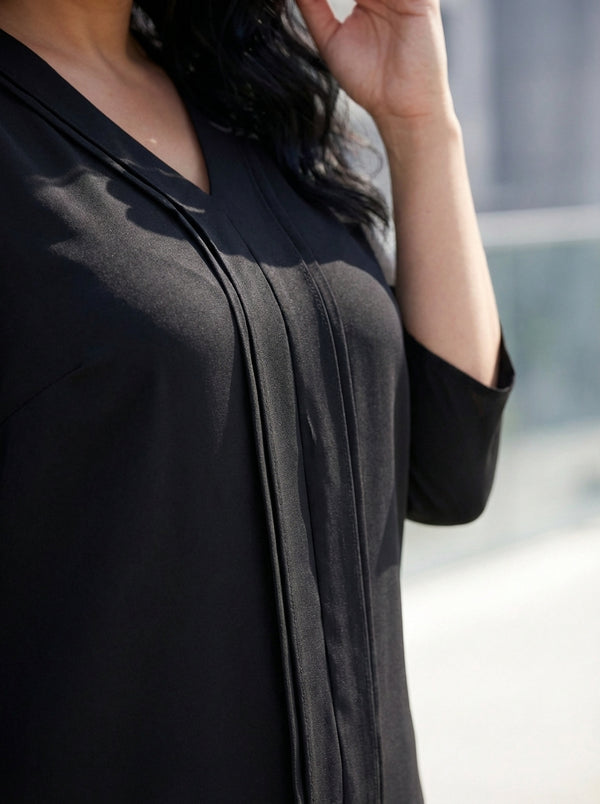 Plus Size Elegant V-Neck Pintuck Detail Jessica Crepe Blouse
