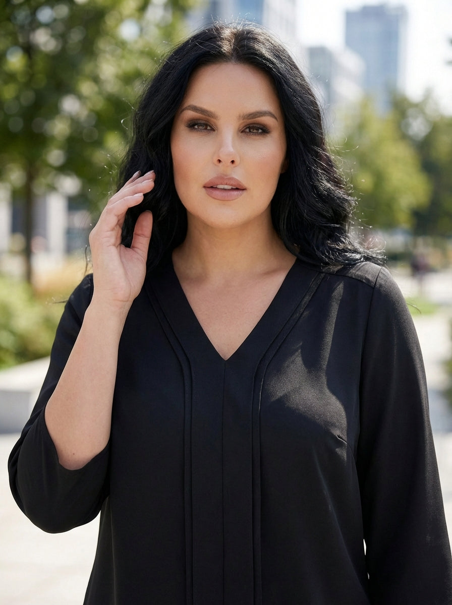 Plus Size Elegant V-Neck Pintuck Detail Jessica Crepe Blouse - Image 73