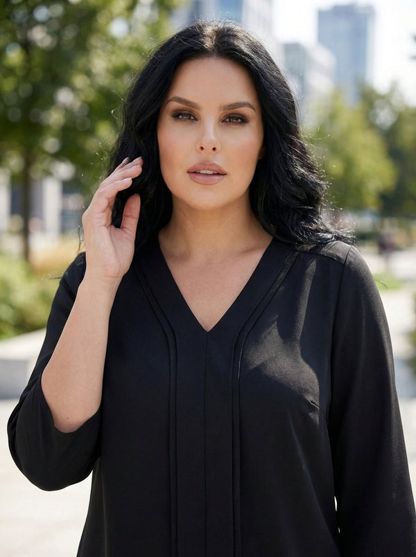 Plus Size Elegant V-Neck Pintuck Detail Jessica Crepe Blouse