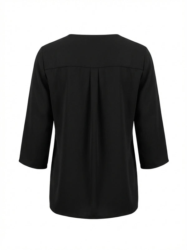 Plus Size Elegant V-Neck Pintuck Detail Jessica Crepe Blouse