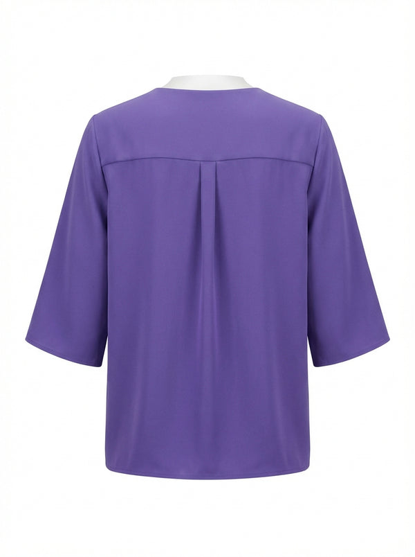 Plus Size Elegant V-Neck Pintuck Detail Jessica Crepe Blouse