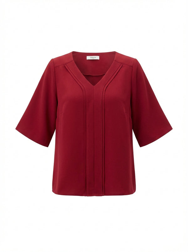 Plus Size Elegant V-Neck Pintuck Detail Jessica Crepe Blouse