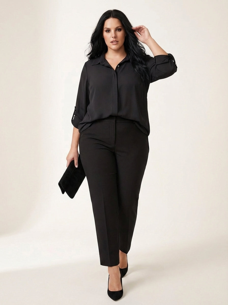 Plus Size Women's Terracotta Hidden Placket Wrinkle-Free Woven Shirt - Image 73