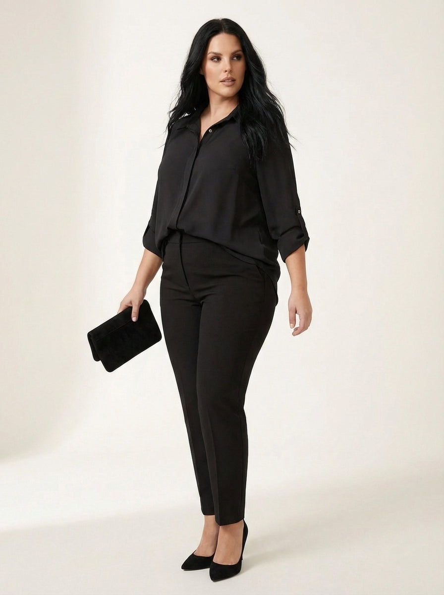 Plus Size Women's Terracotta Hidden Placket Wrinkle-Free Woven Shirt - Image 74