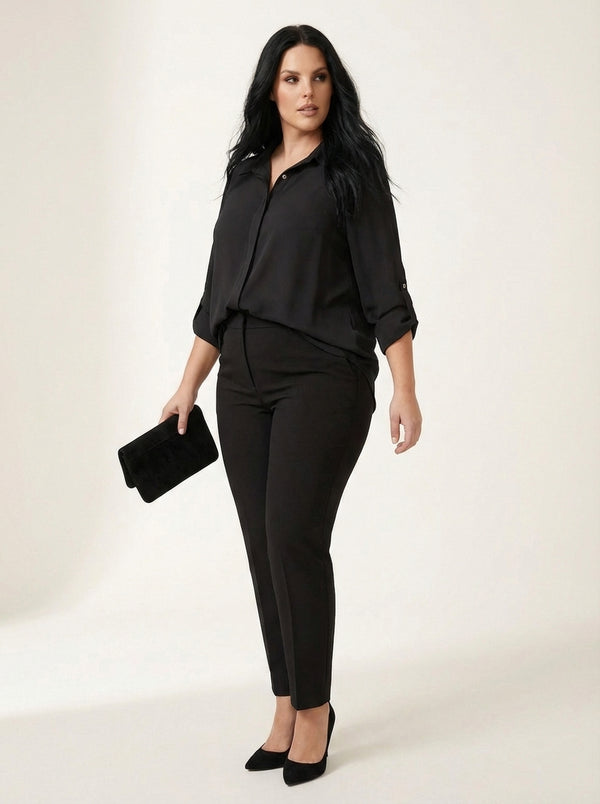 Plus Size Women's Terracotta Hidden Placket Wrinkle-Free Woven Shirt