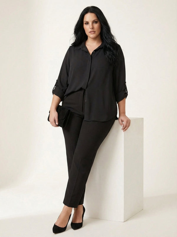 Plus Size Women's Terracotta Hidden Placket Wrinkle-Free Woven Shirt