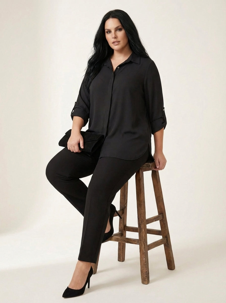 Plus Size Women's Terracotta Hidden Placket Wrinkle-Free Woven Shirt - Image 75