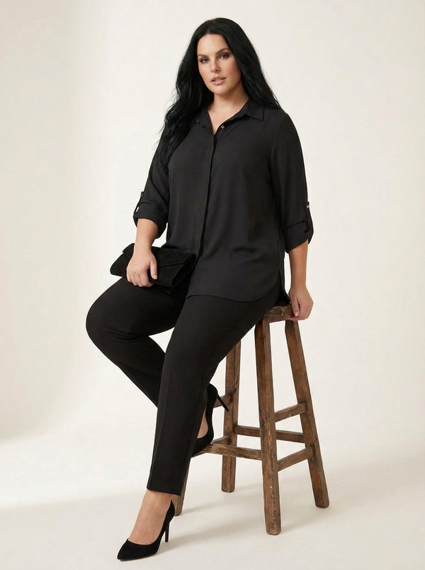 Plus Size Women's Terracotta Hidden Placket Wrinkle-Free Woven Shirt