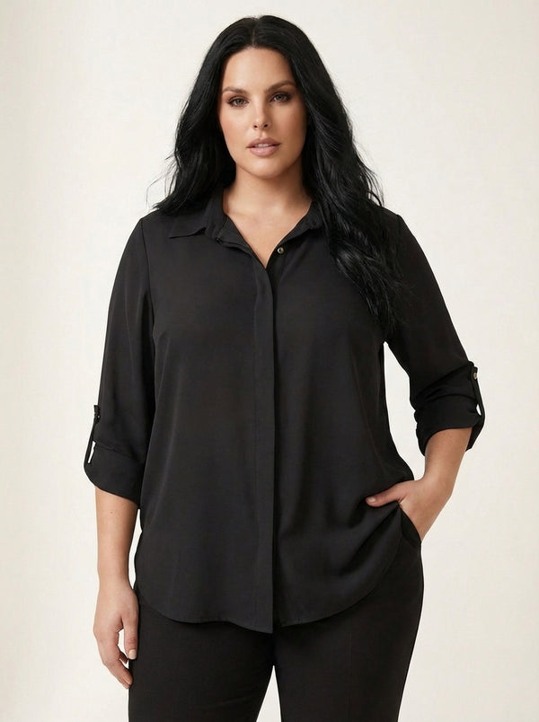 Plus Size Women's Terracotta Hidden Placket Wrinkle-Free Woven Shirt