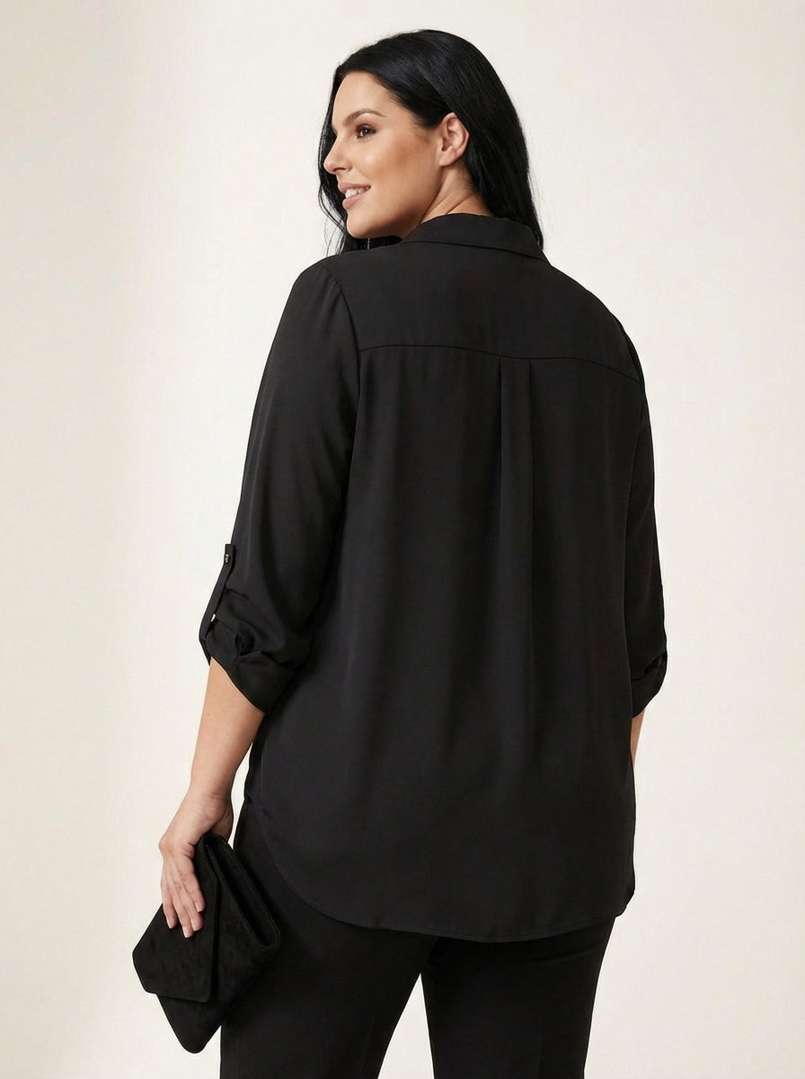 Plus Size Women's Terracotta Hidden Placket Wrinkle-Free Woven Shirt - Image 78