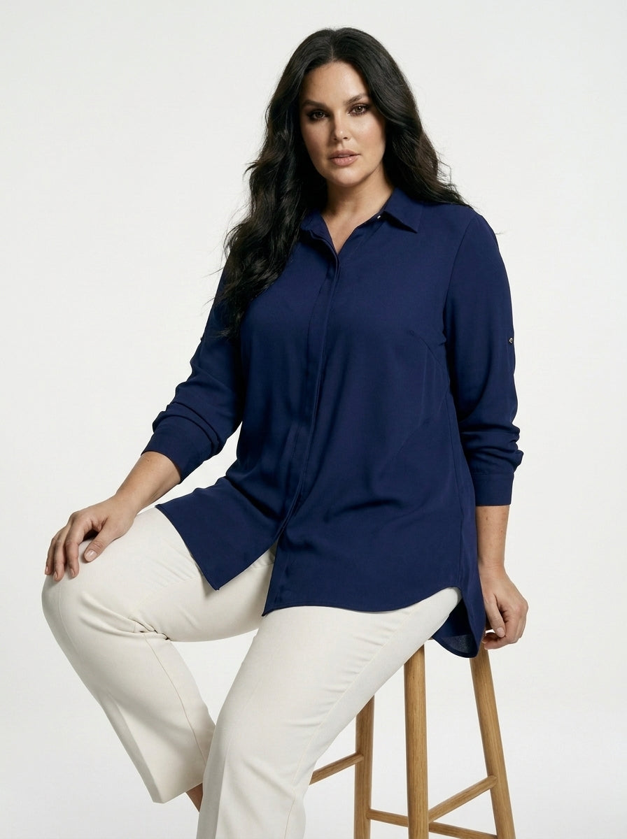 Plus Size Women's Terracotta Hidden Placket Wrinkle-Free Woven Shirt - Image 55