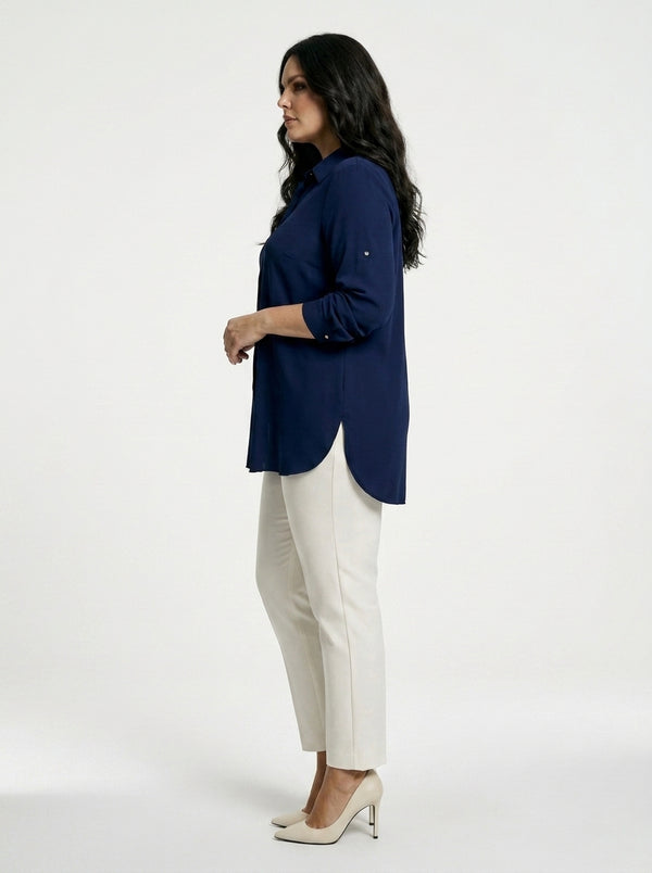 Plus Size Women's Terracotta Hidden Placket Wrinkle-Free Woven Shirt