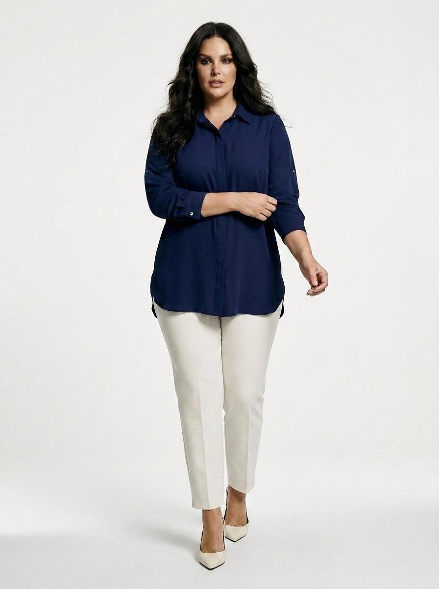 Plus Size Women's Terracotta Hidden Placket Wrinkle-Free Woven Shirt - Image 59