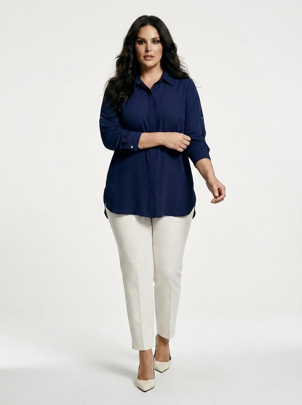 Plus Size Women's Terracotta Hidden Placket Wrinkle-Free Woven Shirt