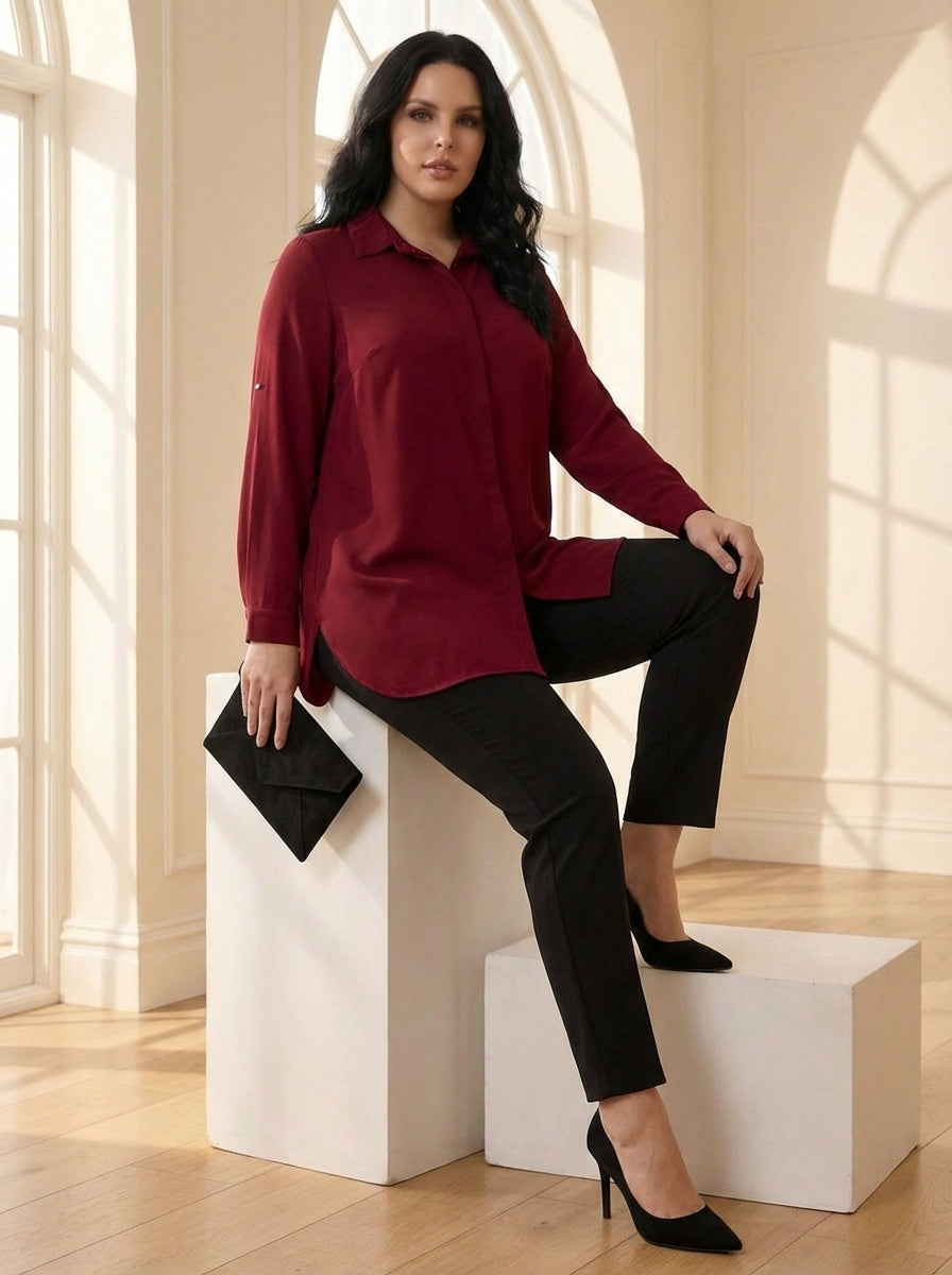 Plus Size Women's Terracotta Hidden Placket Wrinkle-Free Woven Shirt - Image 13