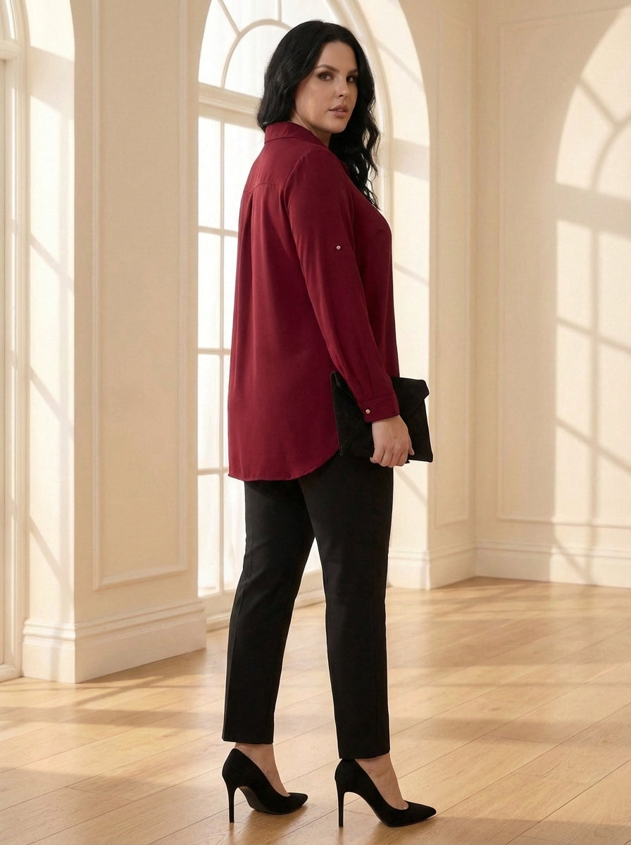 Plus Size Women's Terracotta Hidden Placket Wrinkle-Free Woven Shirt - Image 15