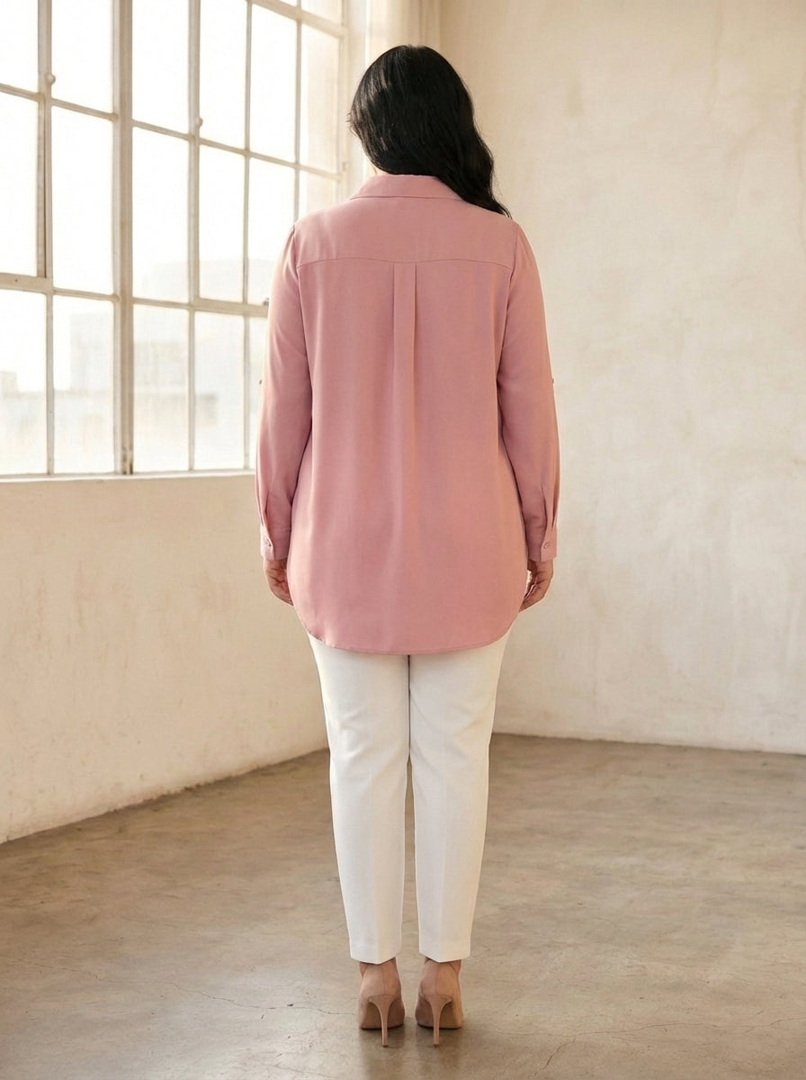 Plus Size Women's Terracotta Hidden Placket Wrinkle-Free Woven Shirt - Image 31