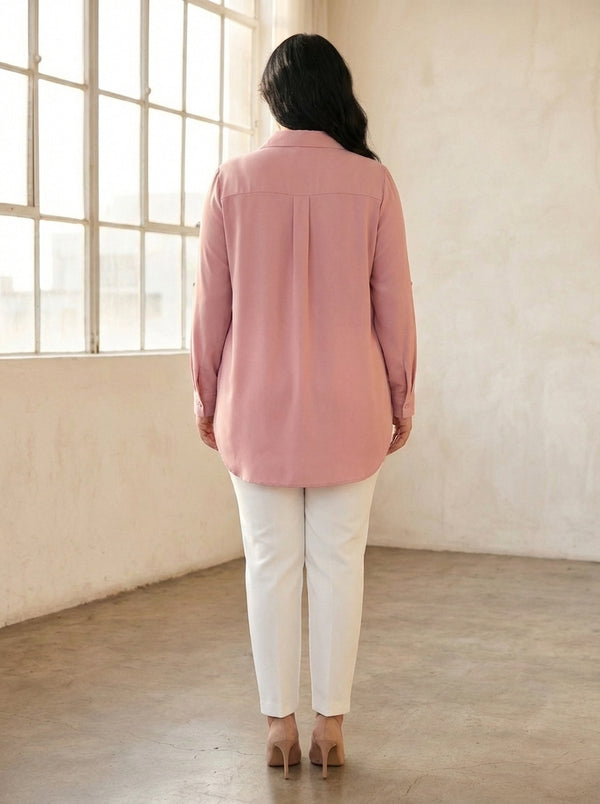 Plus Size Women's Terracotta Hidden Placket Wrinkle-Free Woven Shirt