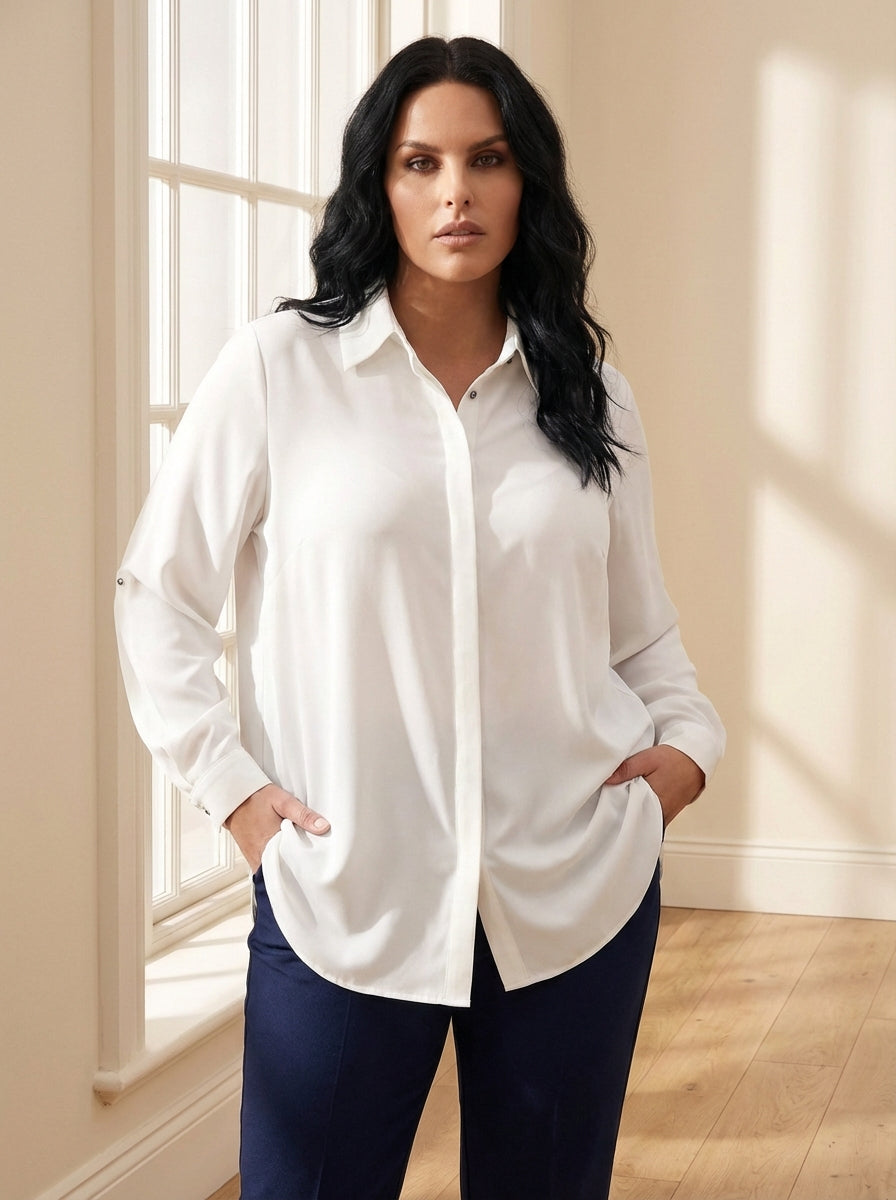 Plus Size Women's Terracotta Hidden Placket Wrinkle-Free Woven Shirt - Image 20