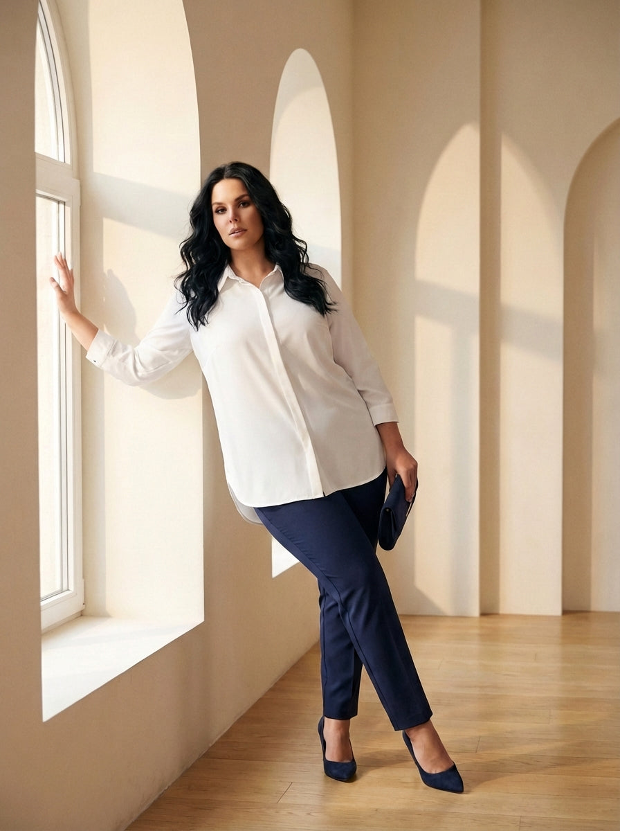Plus Size Women's Terracotta Hidden Placket Wrinkle-Free Woven Shirt - Image 21