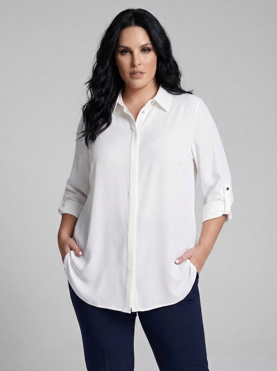 Plus Size Women's Terracotta Hidden Placket Wrinkle-Free Woven Shirt - Image 23