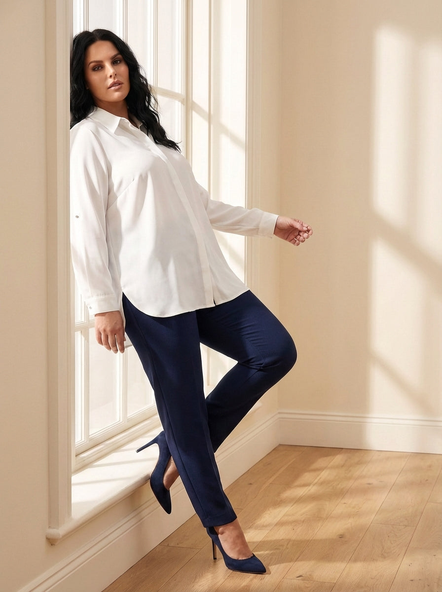 Plus Size Women's Terracotta Hidden Placket Wrinkle-Free Woven Shirt - Image 22