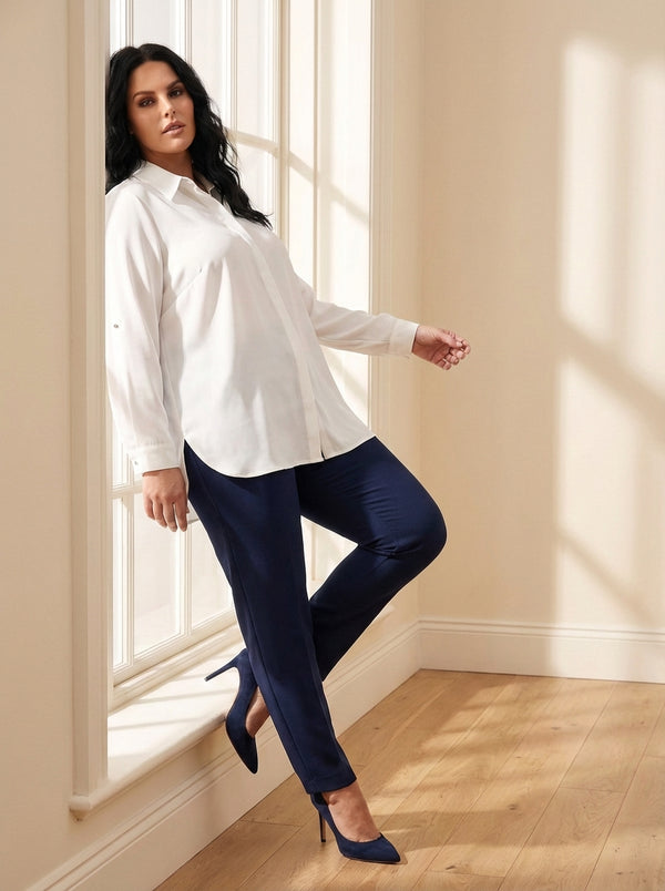 Plus Size Women's Terracotta Hidden Placket Wrinkle-Free Woven Shirt
