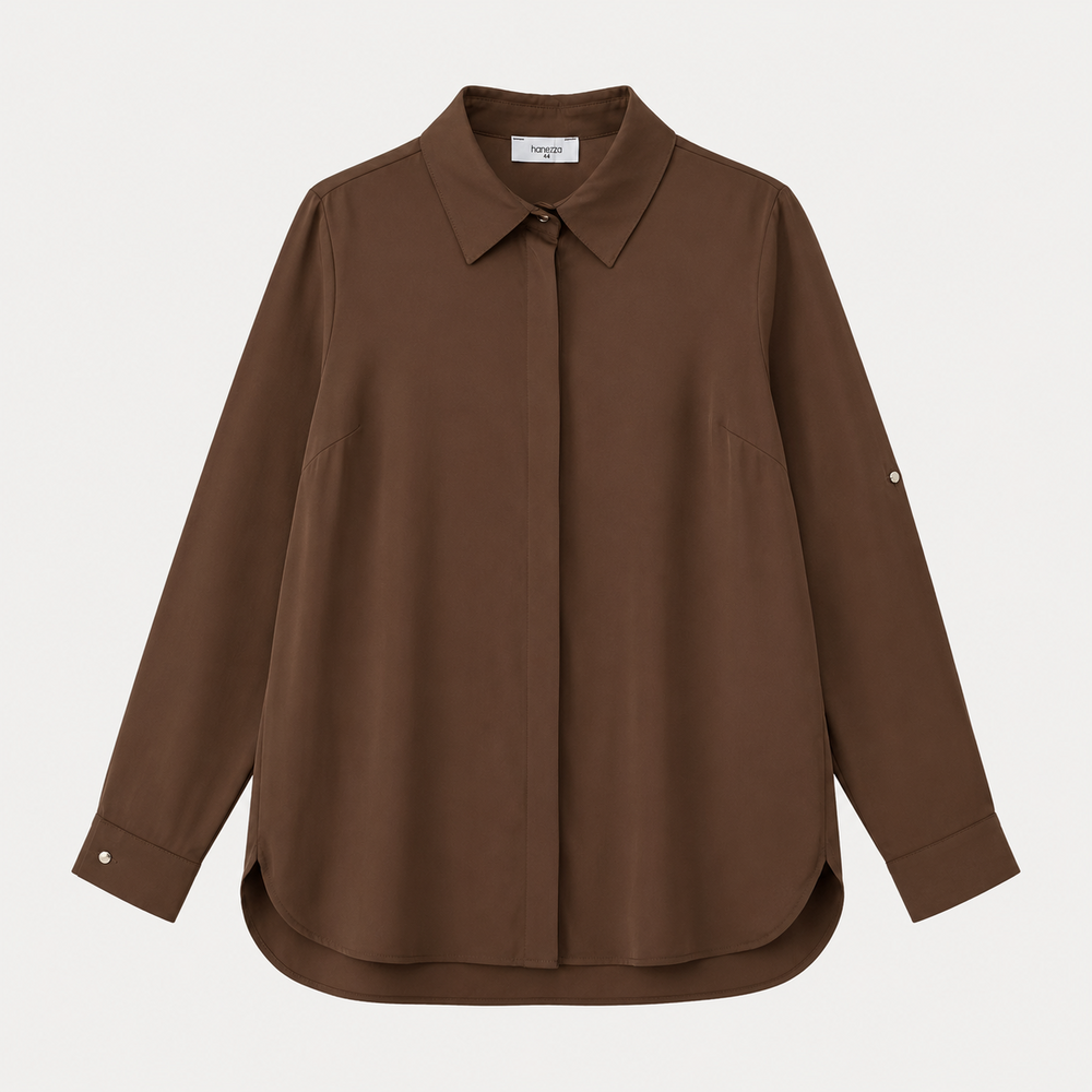 Plus Size Women's Terracotta Hidden Placket Wrinkle-Free Woven Shirt - Image 47