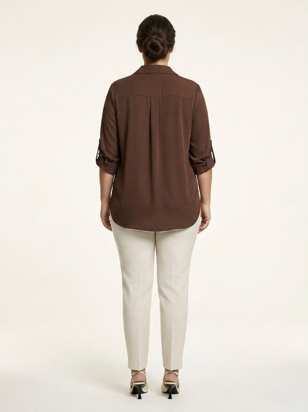 Plus Size Women's Terracotta Hidden Placket Wrinkle-Free Woven Shirt