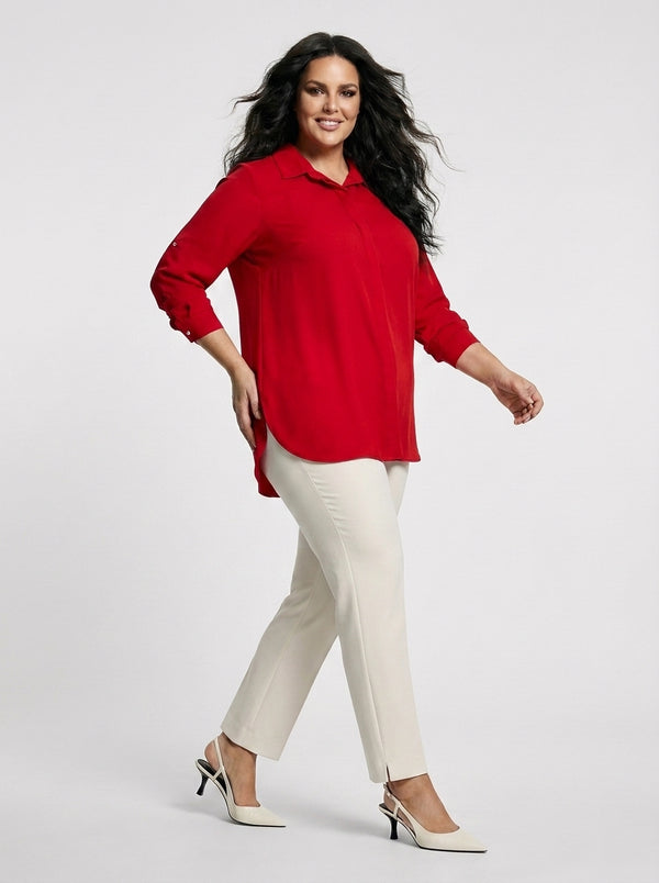 Plus Size Women's Terracotta Hidden Placket Wrinkle-Free Woven Shirt