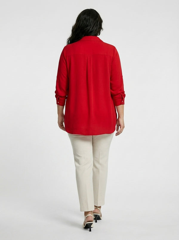 Plus Size Women's Terracotta Hidden Placket Wrinkle-Free Woven Shirt