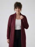 Plus Size Women's Green Shawl Collar Pockets Long Cable Knit Cardigan