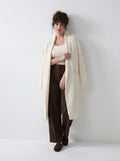 Plus Size Women's Green Shawl Collar Pockets Long Cable Knit Cardigan