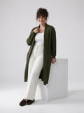 Plus Size Women's Green Shawl Collar Pockets Long Cable Knit Cardigan