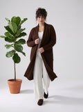 Plus Size Women's Green Shawl Collar Pockets Long Cable Knit Cardigan