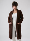 Plus Size Women's Green Shawl Collar Pockets Long Cable Knit Cardigan