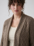 Plus Size Women's Green Shawl Collar Pockets Long Cable Knit Cardigan