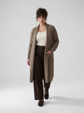 Plus Size Women's Green Shawl Collar Pockets Long Cable Knit Cardigan